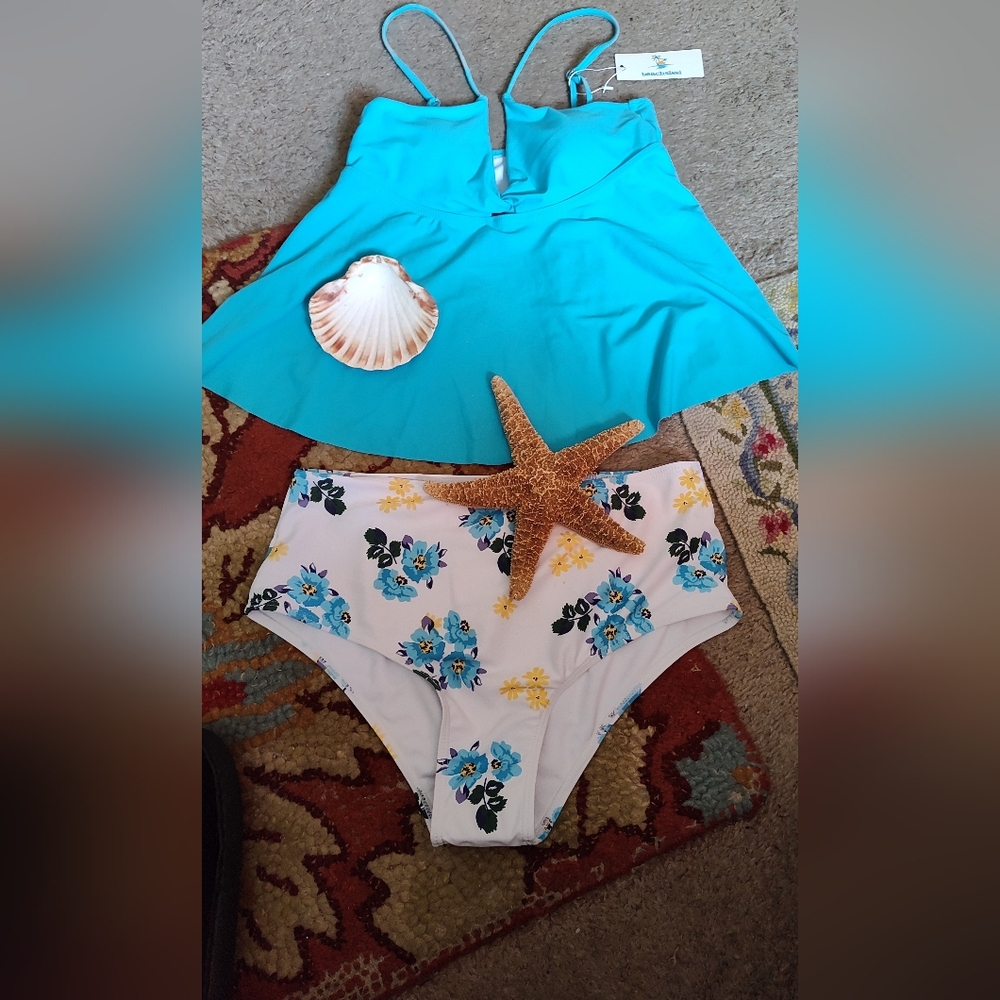 Blue Floral Beachsissi 2 Pc. Swimsuit - Brand New With Tags Size S/Med